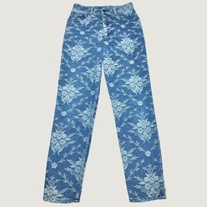Vintage 90s Gasoline Damask Floral Jeans Womens 7 High Waisted Straight Leg Blue